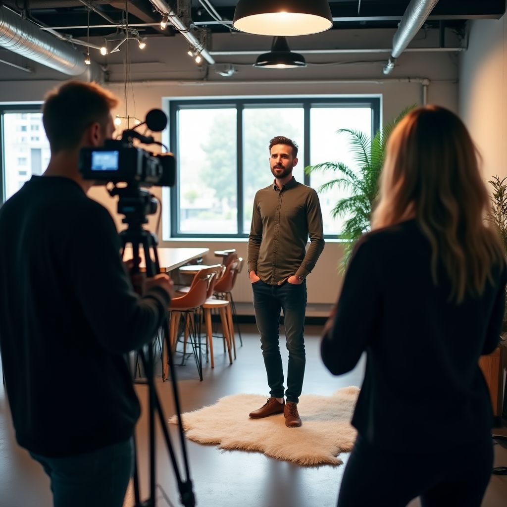 Equipo de producción grabando una entrevista