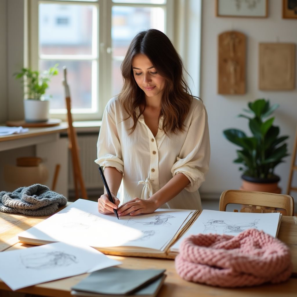 Diseñadora de moda sostenible en su taller